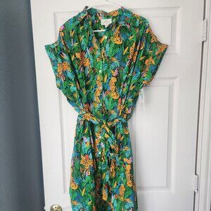 Leopard and Jungle Print Shirt Dress Sz S NWT